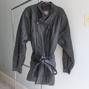 Vintage Antonio Giovanni Black leather jacket with tie‎ waist